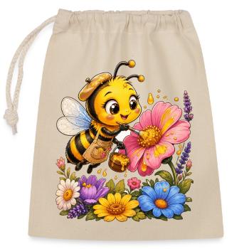 Biene Honig Imker Honigwabe Blumen Wiese Insekt - Verschließbarer Geschenkbeutel aus Baumwolle (25x30cm) - Natur - Vorne