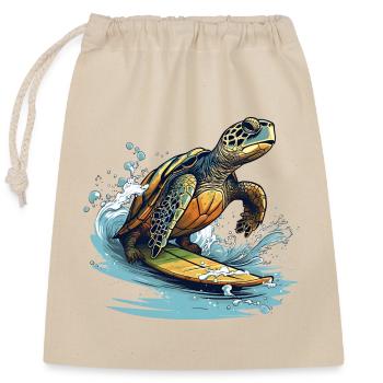 Turtle surfing - Closable cotton gift bag (25x30cm) - nature - Front