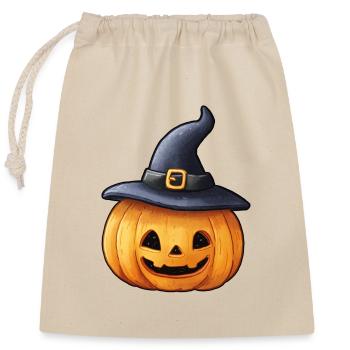 Pumpkin and witch hat - Closable cotton gift bag (25x30cm) - nature - Front