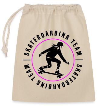 Skateboarding Team Club Woman Skateboard - Closable cotton gift bag (25x30cm) - nature - Front