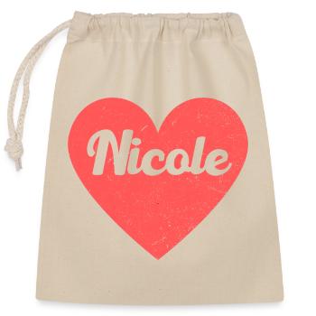 Nicole Name Red Heart Love Fan Retro - Closable cotton gift bag (25x30cm) - nature - Front