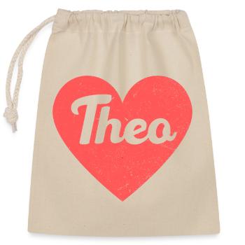 Theo Name Red Heart Love Fan Retro - Closable cotton gift bag (25x30cm) - nature - Front