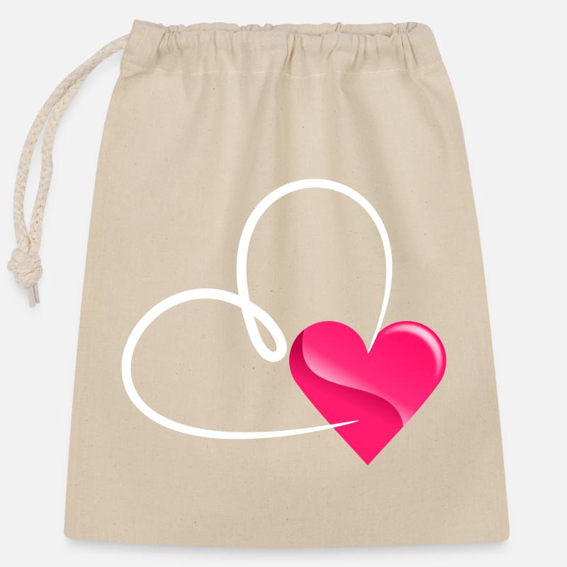 Heart - Closable cotton gift bag (25x30cm) - nature