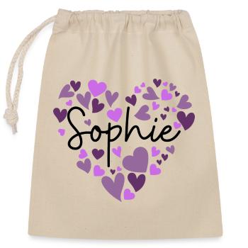 J’adore les cœurs Sophie en violet - Sac cadeau en coton avec cordon (25 x 30 cm) - nature - Devant