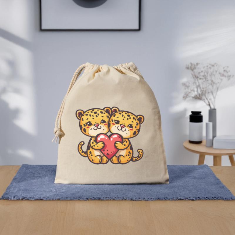 Leopard Comic Couple Love Closable cotton gift bag (25x30cm)