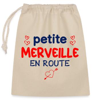Petite merveille en route idée cadeau future maman - Sac cadeau en coton avec cordon (25 x 30 cm) - nature - Devant