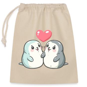 Seal Animal Couple Love - Closable cotton gift bag (25x30cm) - nature - Front