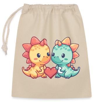 Dinosaur Stegosaurus Couple In Love Valentine's Day - Closable cotton gift bag (25x30cm) - nature - Front