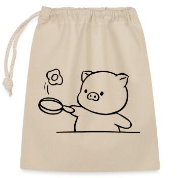 SCHWEIN KOCH TIER BRATPFANNE SPIEGELEI GASTRONOMIE - Verschließbarer Geschenkbeutel aus Baumwolle (25x30cm) - Natur - Vorne