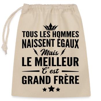 le meilleur c est grand frère / humour grand-frère - Sac cadeau en coton avec cordon (25 x 30 cm) - nature - Devant
