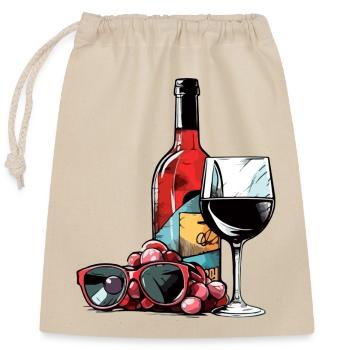 Bouteille de vin et lunettes - Sac cadeau en coton avec cordon (25 x 30 cm) - nature - Devant