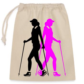 Nordic Walking Woman Silhouette - Closable cotton gift bag (25x30cm) - nature - Front