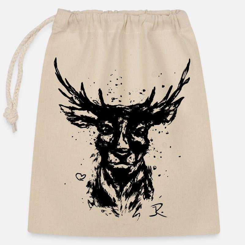 Cerf NR.2 - Sac cadeau en coton avec cordon (25 x 30 cm) - nature