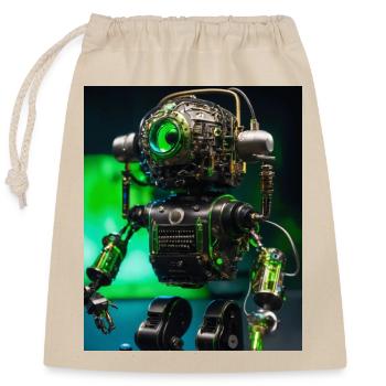 Digitale Kunst eines Roboter-Mikrofons - Verschließbarer Geschenkbeutel aus Baumwolle (25x30cm) - Natur - Vorne