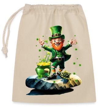 Funny happy elf with rainbow in the background. - Closable cotton gift bag (25x30cm) - nature - Front