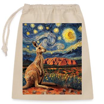 Kangeru Australie Van Gogh Style Nuit étoilée - Sac cadeau en coton avec cordon (25 x 30 cm) - nature - Devant