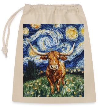 Longhorn Cow Cows Bull Van Gogh Starry Night - Closable cotton gift bag (25x30cm) - nature - Front