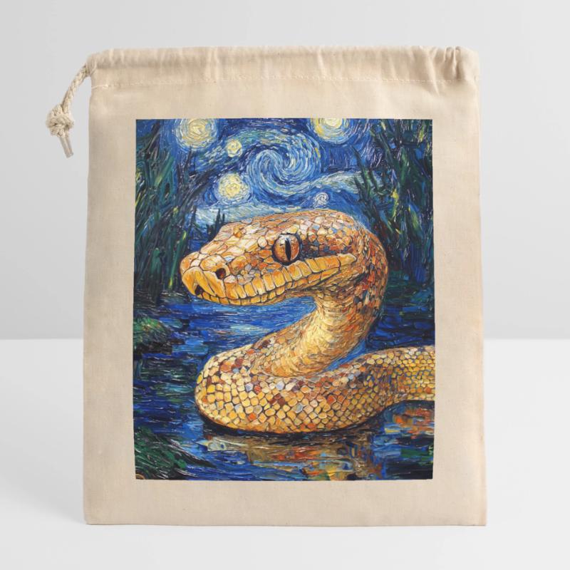 Snake Python Van Gogh Style Starry Night Closable cotton gift bag (25x30cm)