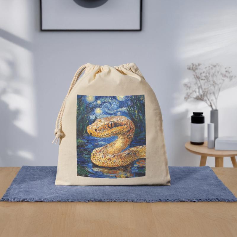 Snake Python Van Gogh Style Starry Night Closable cotton gift bag (25x30cm)