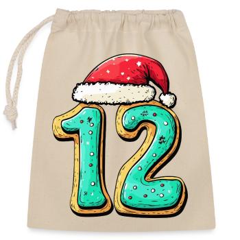 Biscuit de Noël à 12 chiffres - Sac cadeau en coton avec cordon (25 x 30 cm) - nature - Devant