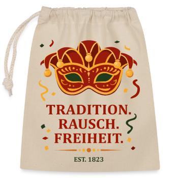 Tradition. Rausch. Freiheit. – Karnevalsmaske - Verschließbarer Geschenkbeutel aus Baumwolle (25x30cm) - Natur - Vorne