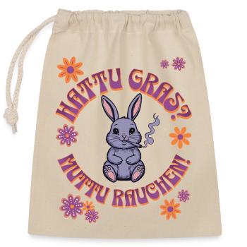 Canabis Hase - Hattu Gras? - Verschließbarer Geschenkbeutel aus Baumwolle (25x30cm) - Natur - Vorne