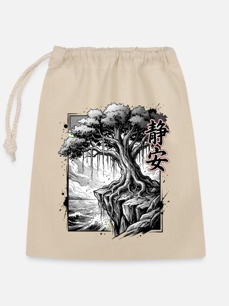 Asiatisch Kunst Tradition Malerei - Verschließbarer Geschenkbeutel aus Baumwolle (25x30cm) - Natur