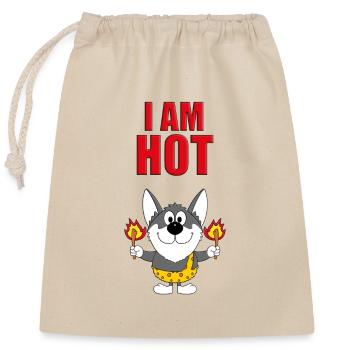 HUSKY - HUND - SCHLITTENHUND - I AM HOT - Verschließbarer Geschenkbeutel aus Baumwolle (25x30cm) - Natur - Vorne