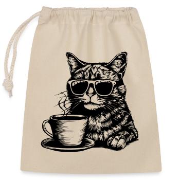 Café pour chat - Sac cadeau en coton avec cordon (25 x 30 cm) - nature - Devant