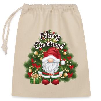 Gnom Merry Christmas Weihnachtsbaum Wichtel - Verschließbarer Geschenkbeutel aus Baumwolle (25x30cm) - Natur - Vorne