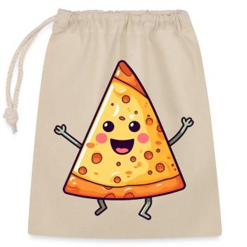 Dancing Salami Pizza - Kawaii Style - Closable cotton gift bag (25x30cm) - nature - Front