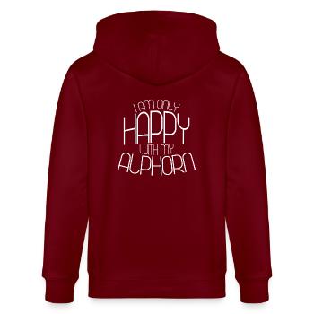 ALPHORN GLÜCKLICH - Stanley/Stella Unisex Bio-Kapuzenjacke CULTIVATOR  - Burgunderrot - Hinten - Anna (173cm)