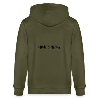 Nature is feeling. Nature is a feeling. - Stanley/Stella CULTIVATOR  Unisex Organic Hooded Jacket - khaki - Back - Anna (173cm)