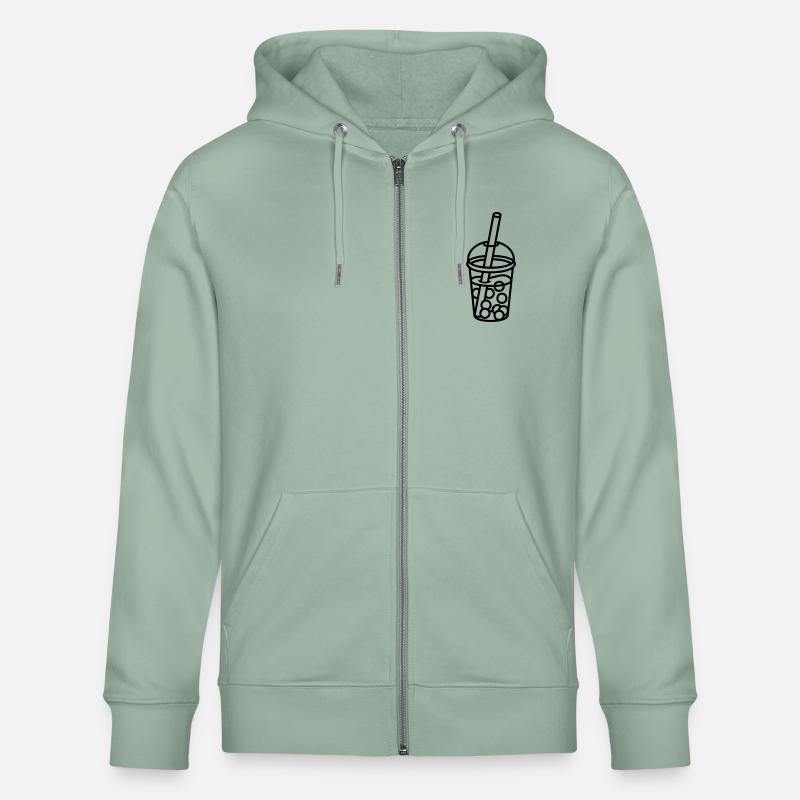 Comic Bubble Tea Design - Stanley/Stella Unisex Bio-Kapuzenjacke CULTIVATOR  - Helles Graugrün