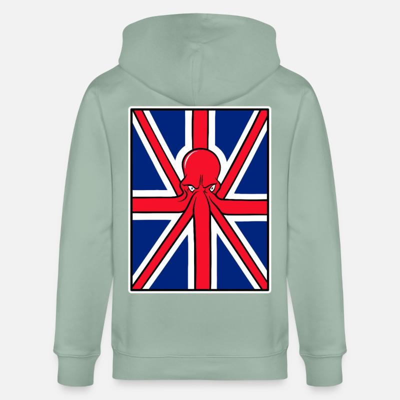 Drapeau Union Jack pieuvre rouge - Veste à capuche bio CULTIVATOR Stanley/Stella Unisexe - vert de gris clair