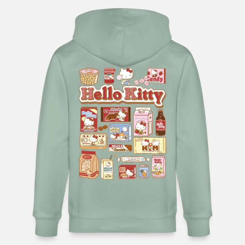 Collage de bocadillos de Hello Kitty - Chaqueta con capucha ecológica unisex CULTIVATOR de Stanley/Stella - verde grisáceo claro