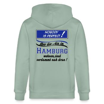 Hamburg , Tradition , Fußball Fan , Nobody (25) - Stanley/Stella Unisex Bio-Kapuzenjacke CULTIVATOR  - Helles Graugrün - Hinten - Anna (173cm)