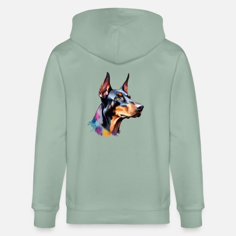 Dobermann Hund Cool Bunt Groß - Stanley/Stella Unisex Bio-Kapuzenjacke CULTIVATOR  - Helles Graugrün