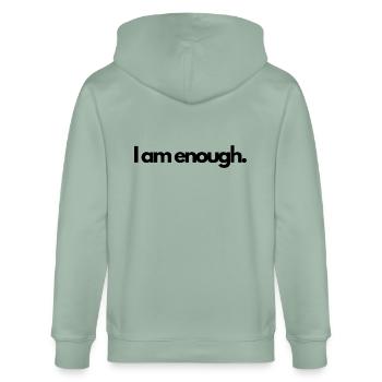 I am enough - Stanley/Stella Unisex Bio-Kapuzenjacke CULTIVATOR  - Helles Graugrün - Hinten - Anna (173cm)