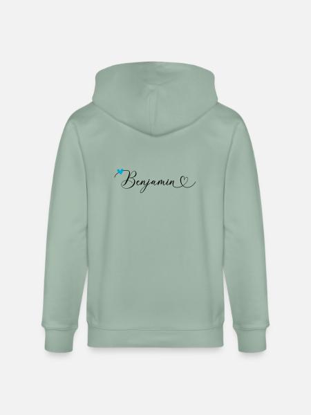 Benjamin Nom Prénom Calligraphie coeur - Veste à capuche bio CULTIVATOR Stanley/Stella Unisexe - vert de gris clair