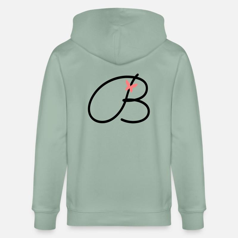 Buchstabe B Anfangsbuchstabe Schmetterling - Stanley/Stella Unisex Bio-Kapuzenjacke CULTIVATOR  - Helles Graugrün