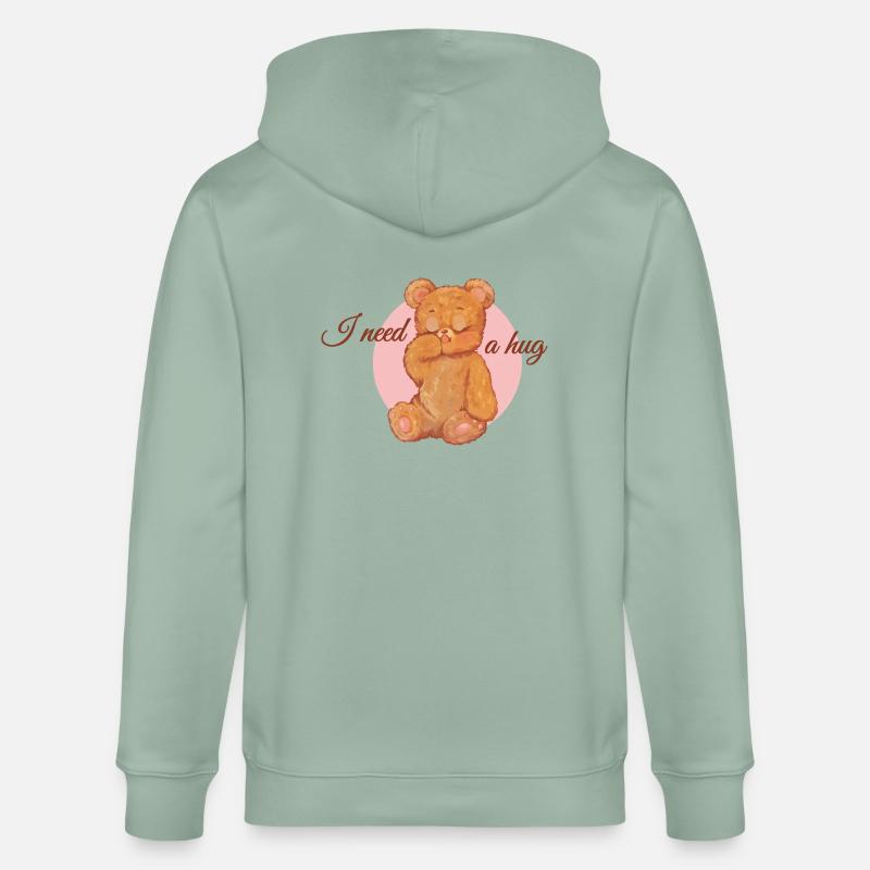 I need a hug - teddy - Stanley/Stella Unisex Bio-Kapuzenjacke CULTIVATOR  - Helles Graugrün