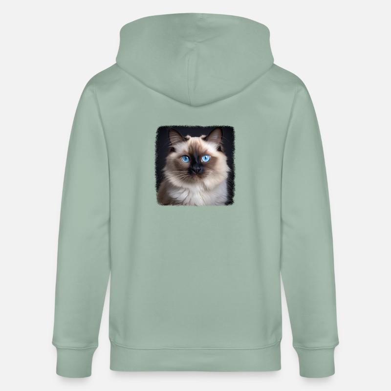Chat de Birmanie Birma Katze - Veste à capuche bio CULTIVATOR Stanley/Stella Unisexe - vert de gris clair