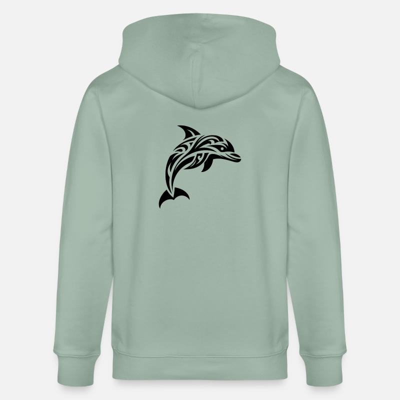 Springender süßer Tattoo Delfin - Stanley/Stella Unisex Bio-Kapuzenjacke CULTIVATOR  - Helles Graugrün