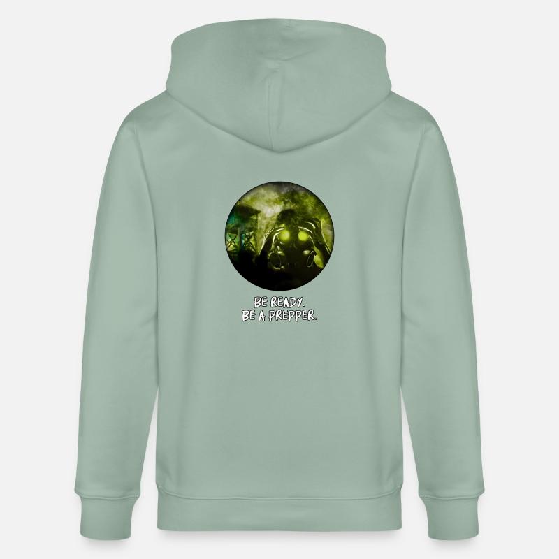Bereitstehen. Sei ein Prepper. - Stanley/Stella Unisex Bio-Kapuzenjacke CULTIVATOR  - Helles Graugrün