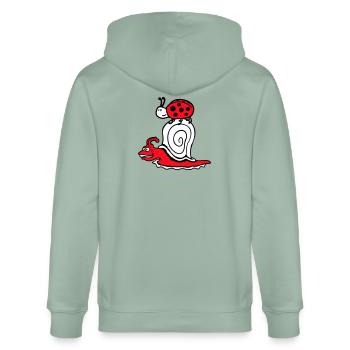 Schnecke 2 Freunde Marienkäfer schnell Team süß - Stanley/Stella Unisex Bio-Kapuzenjacke CULTIVATOR  - Helles Graugrün - Hinten - Anna (173cm)