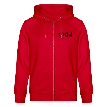 1904 - Stanley/Stella Unisex Bio-Kapuzenjacke CULTIVATOR  - Rot - Vorne - Nico (186cm) & Anna (173cm)