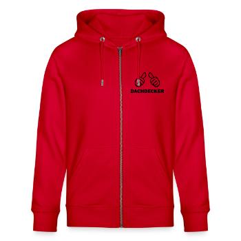 dachdecker - Stanley/Stella Unisex Bio-Kapuzenjacke CULTIVATOR  - Rot - Vorne - Nico (186cm) & Anna (173cm)