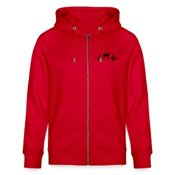 Voltigieren - Stanley/Stella Unisex Bio-Kapuzenjacke CULTIVATOR  - Rot - Vorne - Nico (186cm) & Anna (173cm)