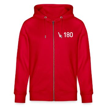 V180 Schriftzug - DR BR 118 - DB 228 - Stanley/Stella Unisex Bio-Kapuzenjacke CULTIVATOR  - Rot - Vorne - Nico (186cm) & Anna (173cm)